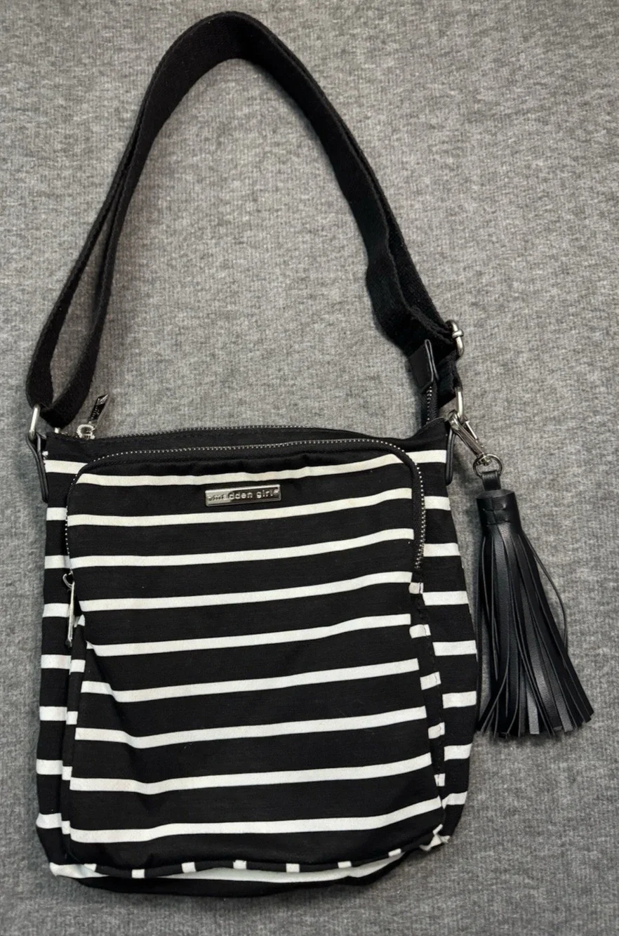 Madden Girl Black/ White Striped Crossbody Bag